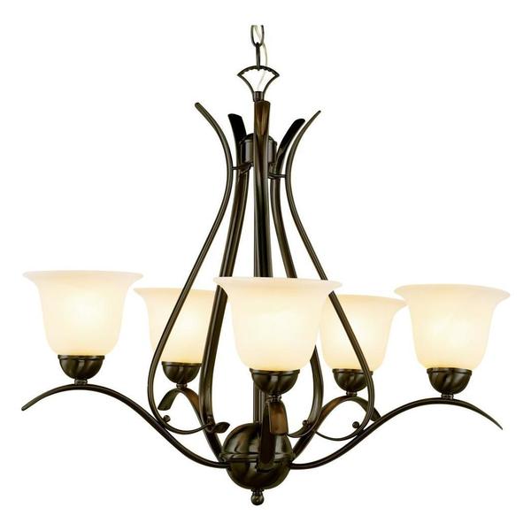 Trans Globe Five Light Rubbed Oil Bronze White Marbleized Glass Up Chandelier 9285 ROB